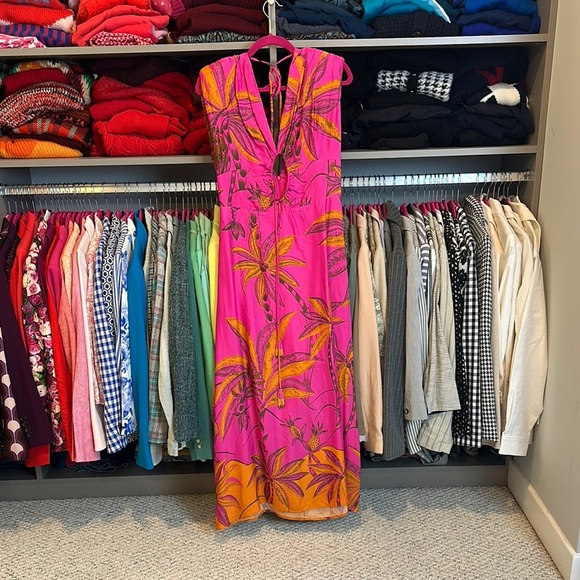 FARM Rio pink and orange tropical print sleeveless maxi dress size S NWOT - Picture 1 of 3